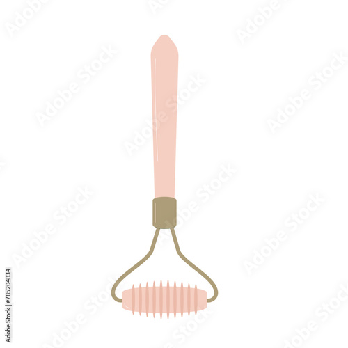 Roller tool. Facial massage routine element. Skincare spa scrapping. Vector flat illustration isolated on white background