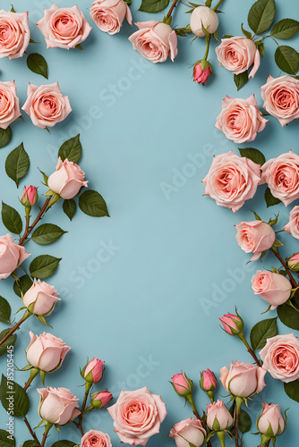 Background with rose flowers with copyspace for your text. Frame from beautiful flowers. Bouquet of flowers for the occasion.