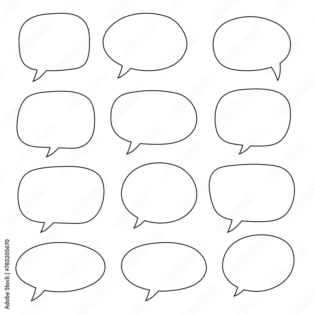 Set of hand drawn line speech bubbles in rectangular shape. Speech balloon, chat bubble art line speech bubbles for apps and websites. Set of hand drawn line speech bubbles in rectangular shape. Speech balloon, chat bubble art line speech bubbles for apps and websites.