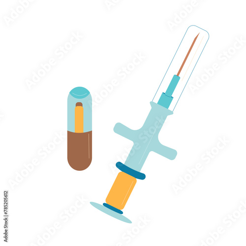 Microchip pets service. Chip and syringe isolated on white background. Vector flat illustration