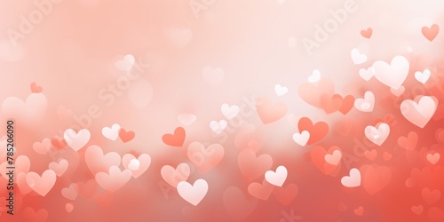 Light coral background with white hearts, Valentine's Day banner with space for copy, coral gradient, softly focused edges, blurred