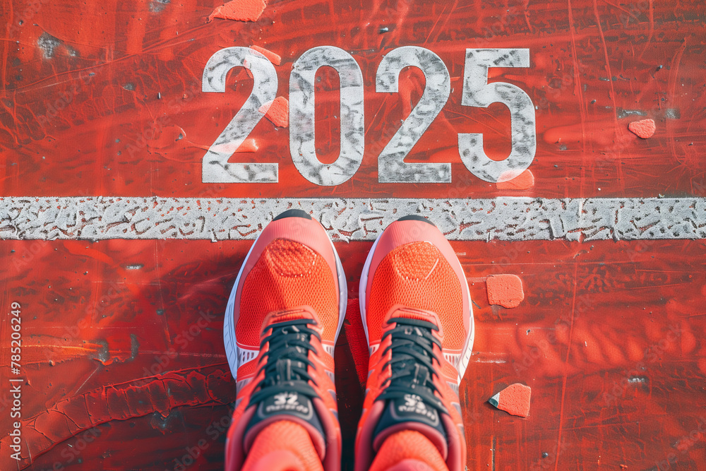 The beginning of 2025 is written on a colorful road. Conceptual photo of the coming New Year