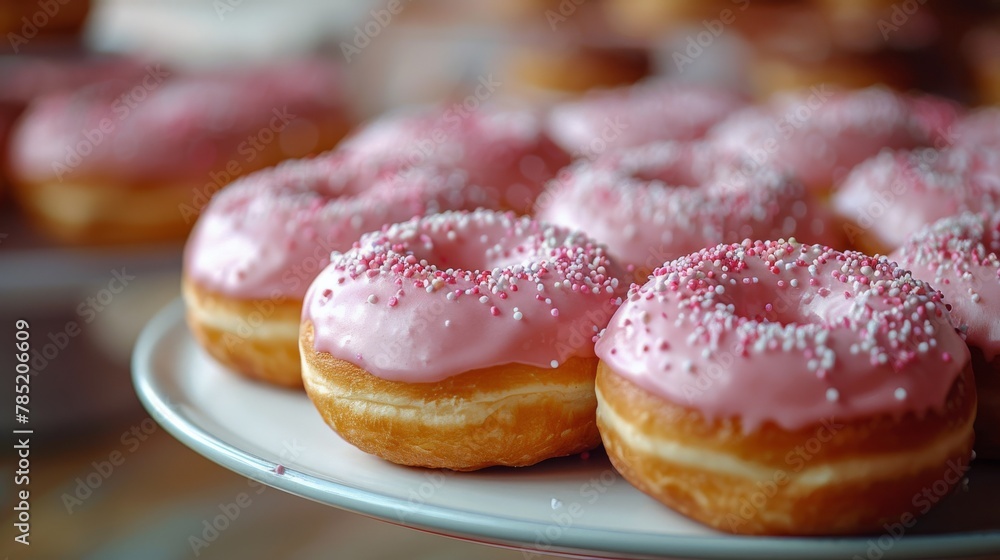 Close Up of a Plate of Doughnuts With Pink Icing