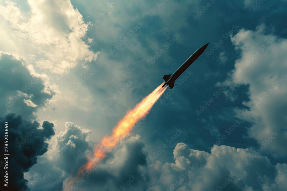 Missiles flying across the sky - obrazy, fototapety, plakaty 