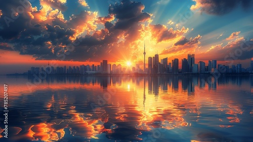 Stunning Sunset Over Cityscape With Clouds
