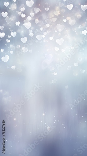 Light gray background with white hearts  Valentine s Day banner with space for copy  gray gradient  softly focused edges  blurred