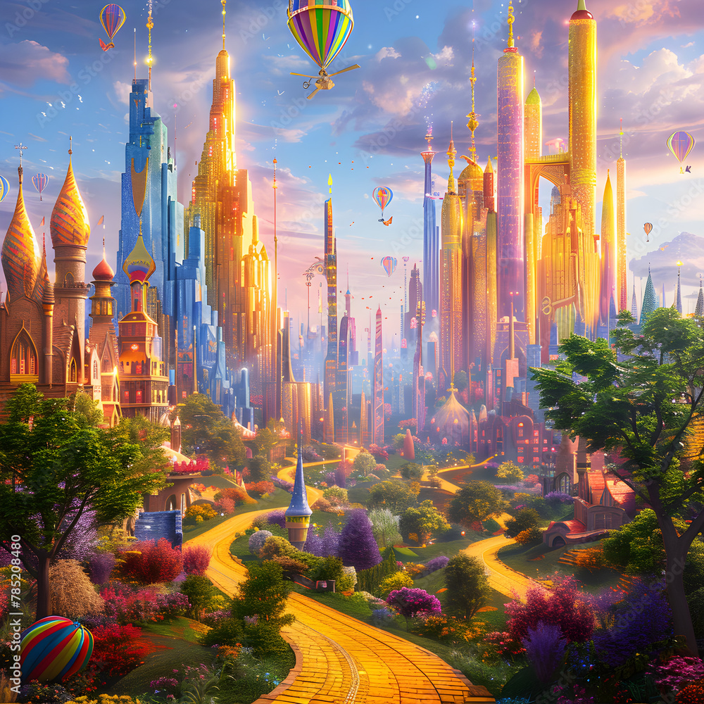 Vibrant Panoramic View of The Populous City in the Land of Oz
