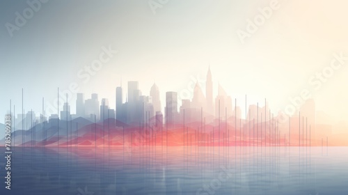 Silhouette of city skyscrapers over water at sunset in a mesmerizing afterglow