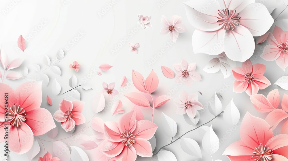 Happy Mother's Day. This imported vector design features pink and white flowers with leaves on an isolated background Happy Mother's Day. This imported vector design features pink and white flowers with leaves on an isolated background