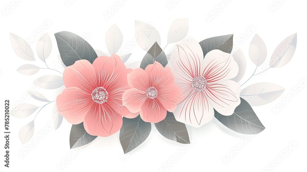 Fototapeta premium Happy Mother's Day. This imported vector design features pink and white flowers with leaves on an isolated background