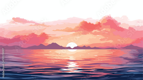 A beautiful sunset over a calm ocean flat vector isolated
