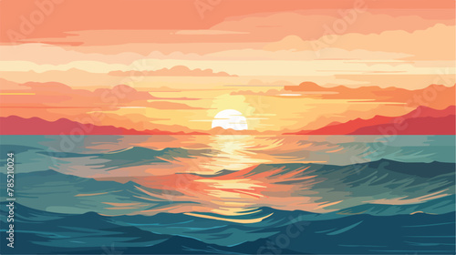 A beautiful sunset over a calm ocean flat vector isolated © Tech