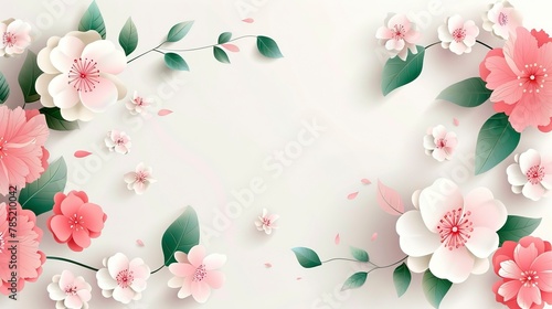 Happy Mother's Day. This imported vector design features pink and white flowers with leaves on an isolated background