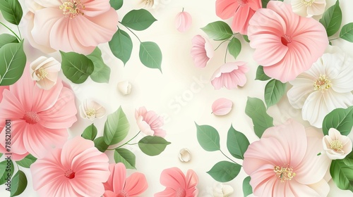 Happy Mother s Day. This imported vector design features pink and white flowers with leaves on an isolated background