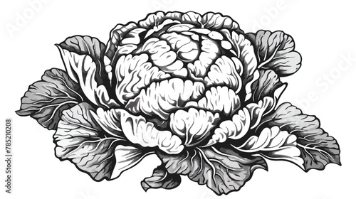 A black and white drawing of a cabbage. cauliflower