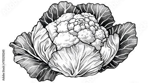 A black and white drawing of a cabbage. cauliflower