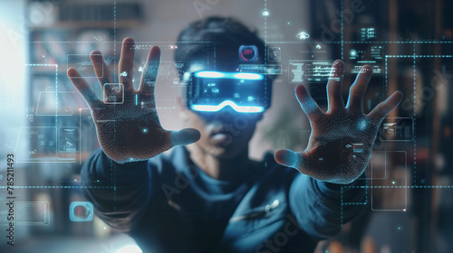 Virtuelle Umgebnung durch VR Erlebnis mit Brille 3d Hologramme im Raum zum anfassen KI Generative AI