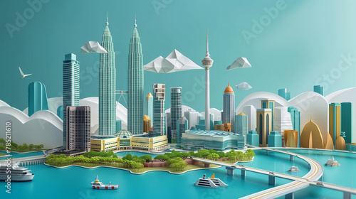 vector background of modern high skyline of Petronaus tower business downtown cityscape famous landmark in Kuala Lumpur capital city, Malaysia, South East Asia