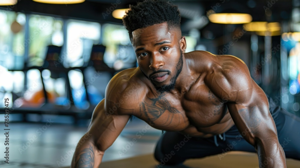 Muscular Man Focusing on Core Workout to Build Strength and Stability in Midsection Muscular Man Focusing on Core Workout to Build Strength and Stability in Midsection