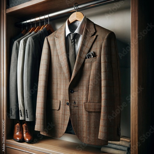Image of an elegant suit in the wardrobe
