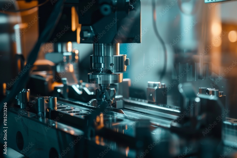 A robot meticulously operating a CNC machine in an industrial setting A robot meticulously operating a CNC machine in an industrial setting