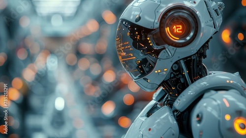 Futuristic robot with advanced interface in a high-tech environment © Georgii