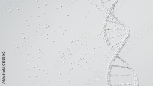 Minimalistic 3D illustration of a DNA double helix in white against a clean background. Genetic purity and medical research.