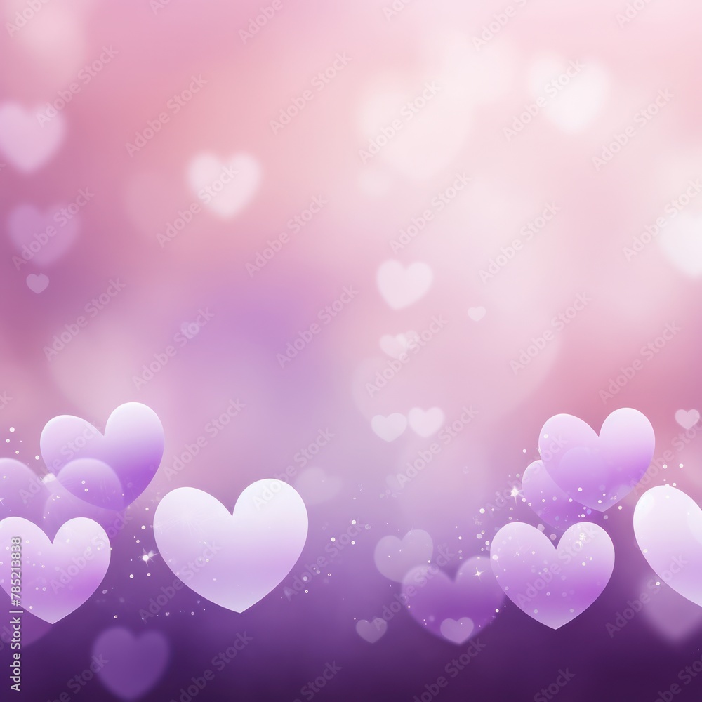 Light purple background with white hearts, Valentine's Day banner with space for copy, purple gradient, softly focused edges, blurred