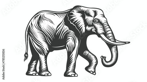 Line art elephant with white background Flat vector illustration