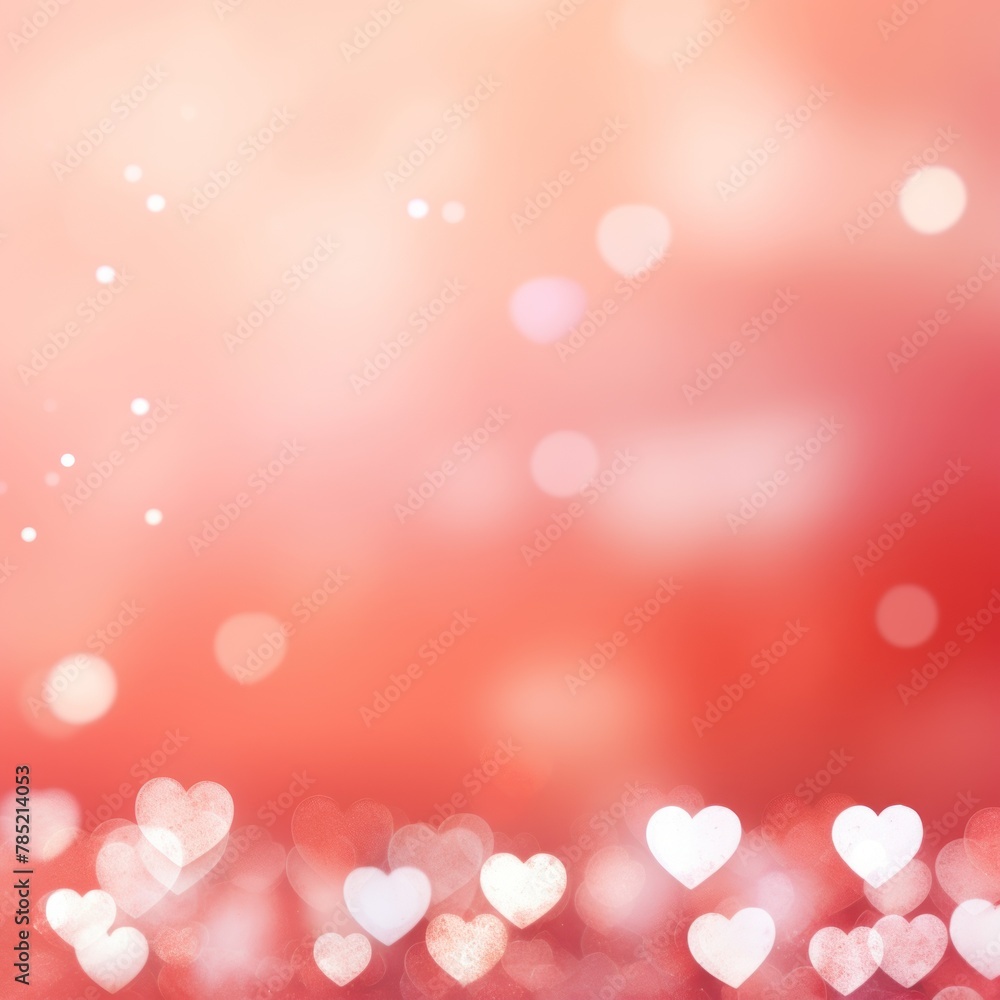Light red background with white hearts, Valentine's Day banner with space for copy, red gradient, softly focused edges, blurred