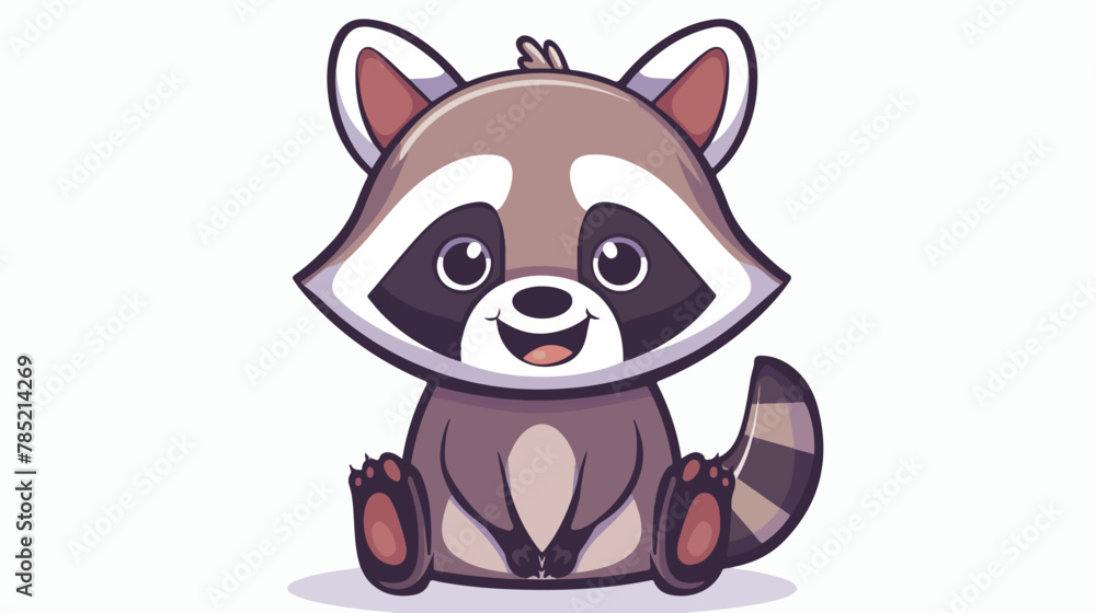 Line color cute and smile raccoon wild animal Flat vector