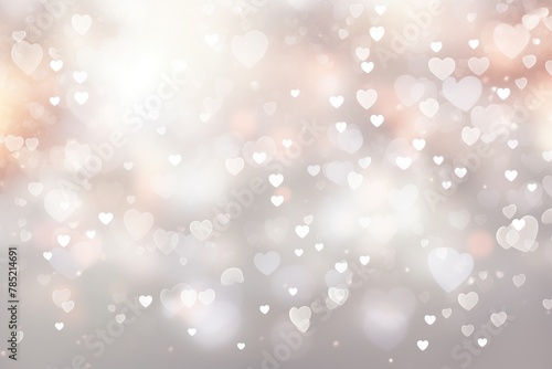 Light silver background with white hearts, Valentine's Day banner with space for copy, silver gradient, softly focused edges, blurred