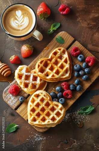 Two Waffles on Wooden Table