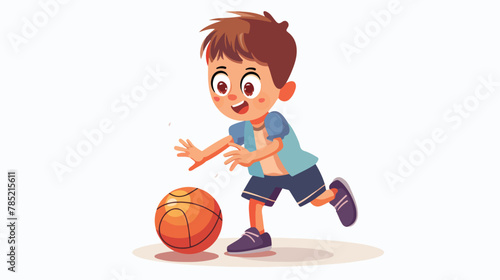 Little Boy Cartoon Playing Basketball Clipart Flat vector