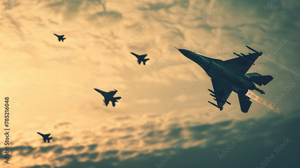 Formation of Fighter Jets in Aerial Maneuver F-16 Fighter Jet Releasing ...