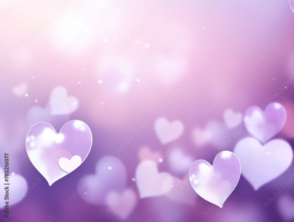 Light violet background with white hearts, Valentine's Day banner with space for copy, violet gradient, softly focused edges, blurred