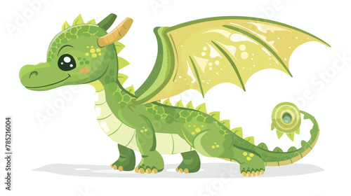 Little cute cartoon green dragon. Vector icon isolated