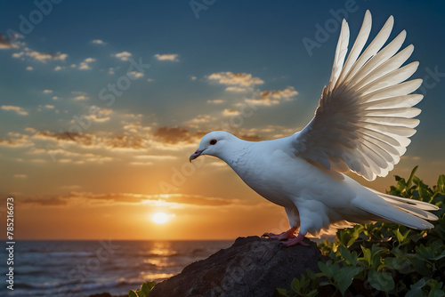 A concept of peace with a white dove and the earth background
