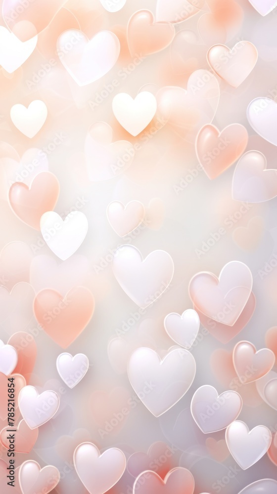 Light white background with white hearts, Valentine's Day banner with space for copy, white gradient, softly focused edges, blurred