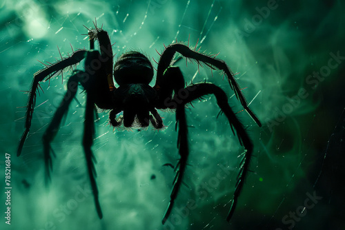 Silhouette of a Spider Against a Mystical Green Mist © Lidok_L