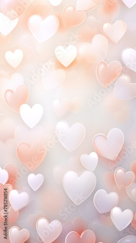 Light white background with white hearts, Valentine's Day banner with space for copy, white gradient, softly focused edges, blurred