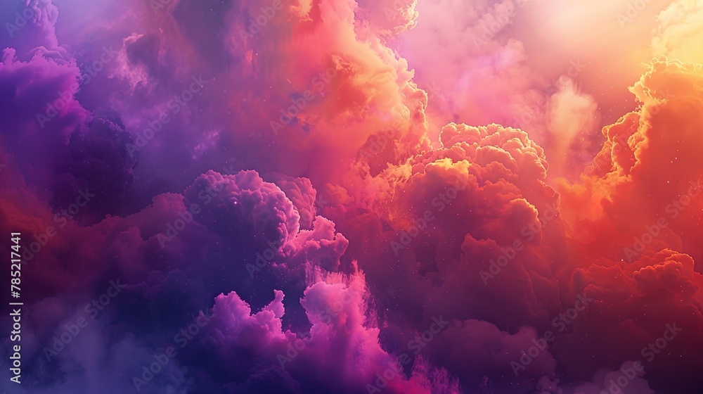 Naklejka premium Bright clouds of colorful powder billowing up into the sky, creating a breathtaking display of Holi colors that uplift the spirit and ignite joy.