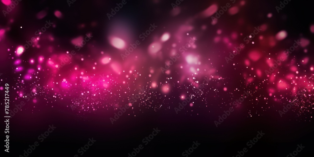 Magenta abstract glowing bokeh lights on a black background with space for text or product display