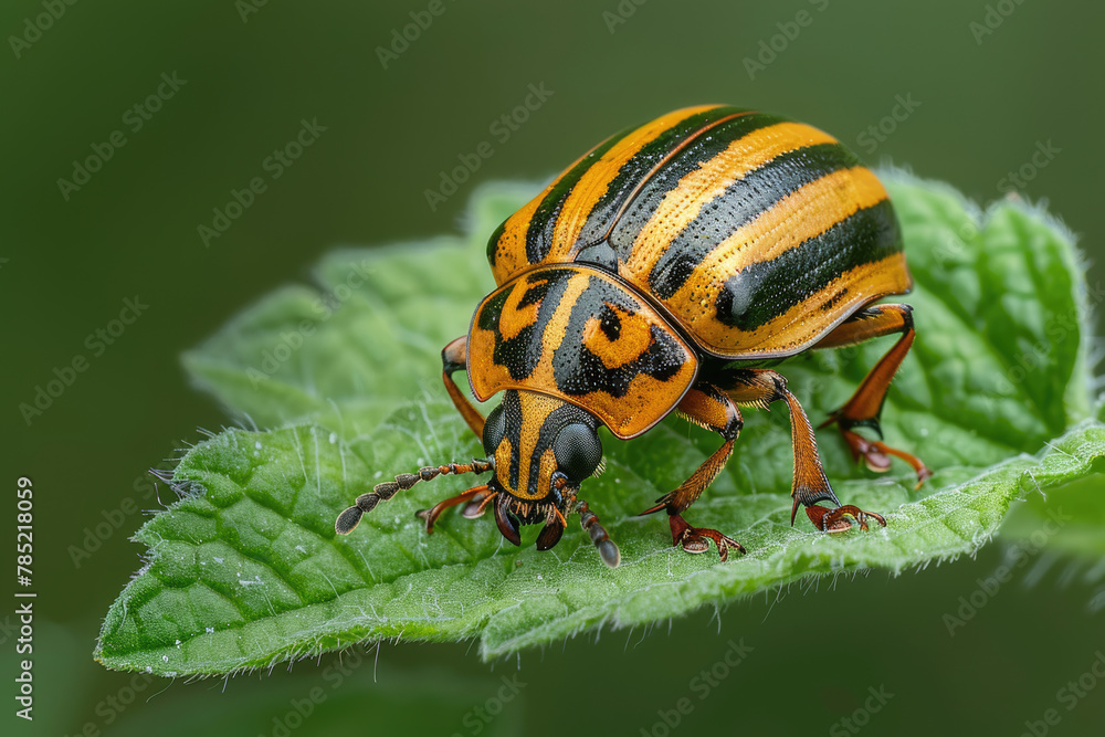 Colorado potato beetle close up macro on leaf Colorado potato beetle close up macro on leaf