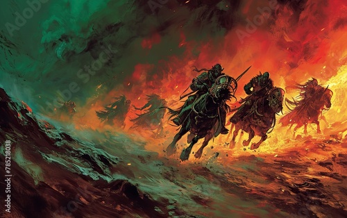 Group of adventurers races across the fantasy treacherous landscape of infernal war machines. 