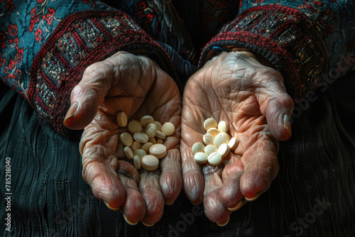 old female hands holding pills