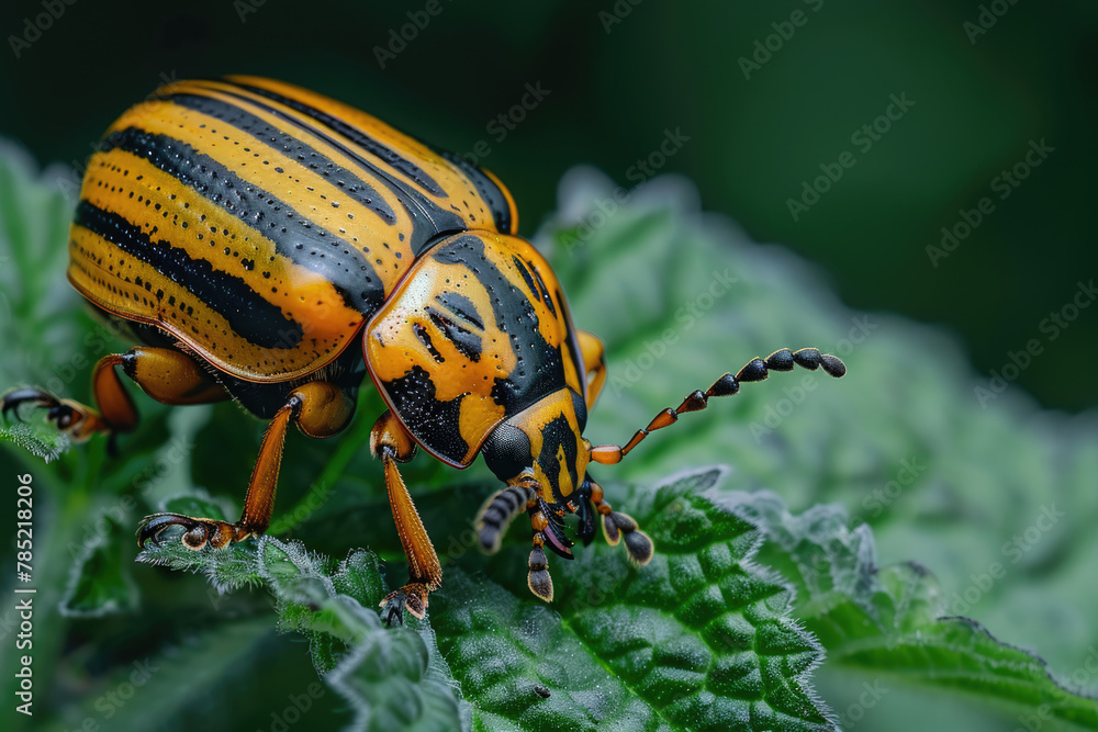 Colorado potato beetle eating a leaf close-up Colorado potato beetle eating a leaf close-up