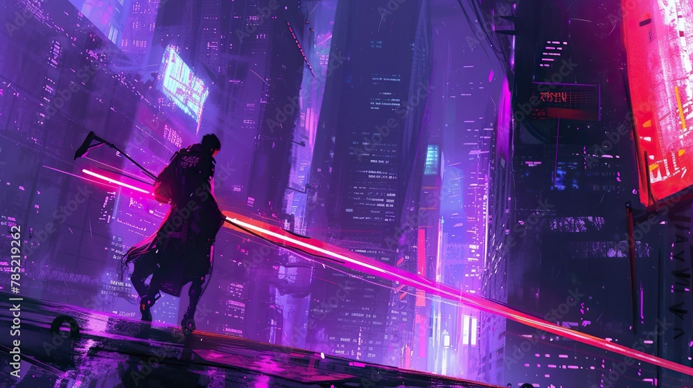 A futuristic depiction of a sci-fi warrior wielding a high-tech