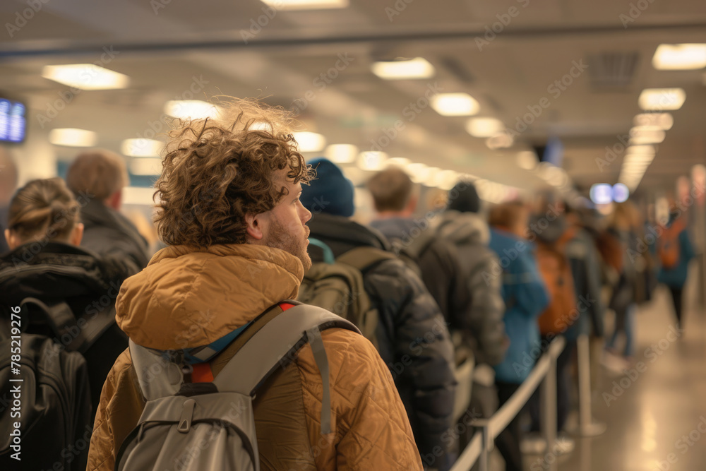 Queue at the airport for a flight