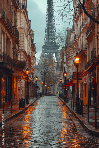 Capture the essence of vintage Paris through nostalgic and aesthetic posters showcasing the characteristic architecture and atmosphere of the city. photo
